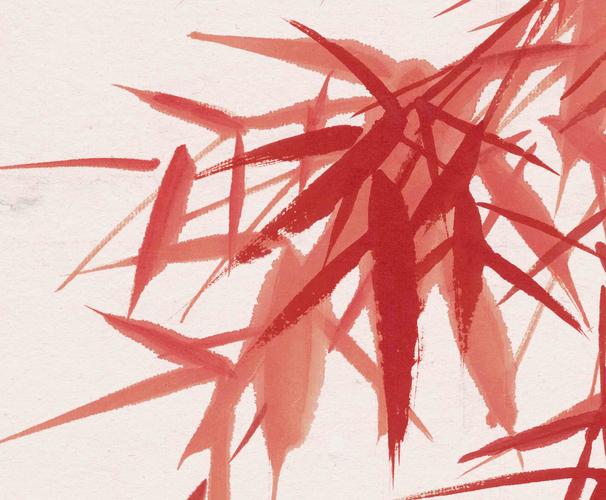 新品启功潇湘春雨朱砂红竹竹子国画装饰画挂画国画