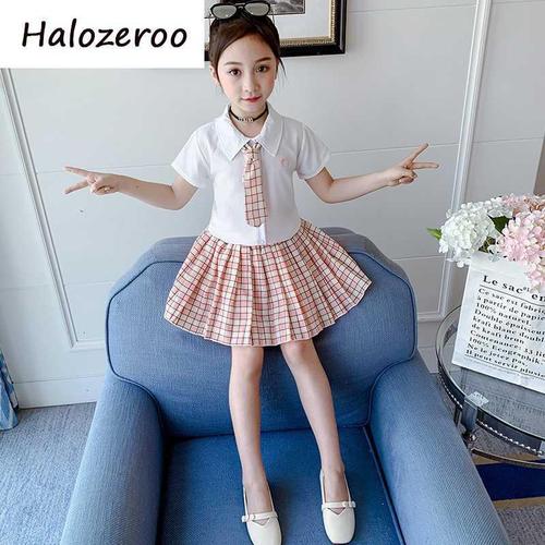 halozeroo儿童jk制服裙女童12岁女孩夏装10小学生11中大童百褶裙学院