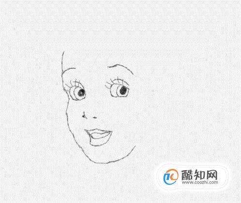 在眼睛和嘴巴的基础上我们再画出公主的面部,如图所示