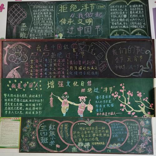 "增强文化自信   拒绝过洋节"主题黑板报.