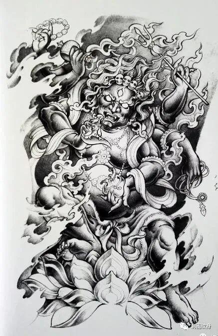 大黑天纹身 小腿纹身 纹身手稿素材
