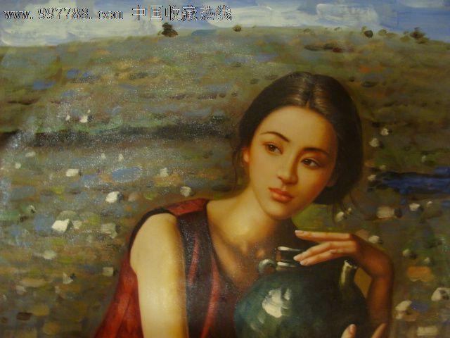 师大散出画工炉火纯青的人物油画"绿釉瓷女孩",气质优雅,多少人心目中