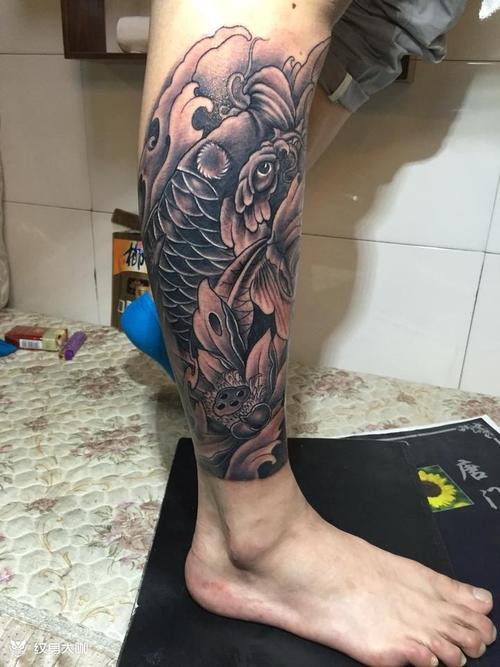 小腿鲤鱼完成_纹身图案手稿图片_张杰的纹身作品集