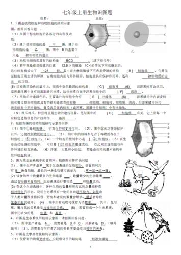 生物七年级生物上册识图题带答案.pdf 8页
