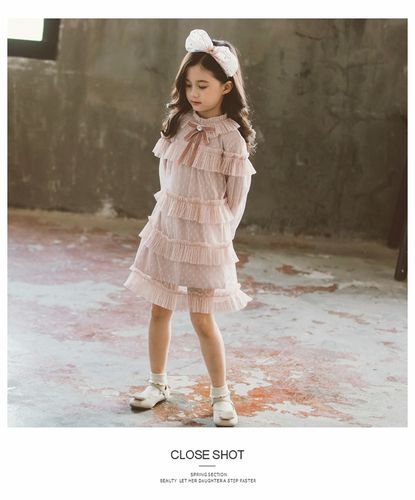 童装女童春装连衣裙中长款长袖白色儿童裙子蕾丝网纱蛋糕裙公主裙洋气
