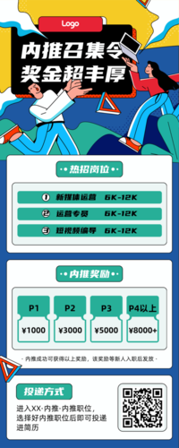 描边插画风企业内推招聘营销长图