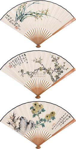 0044 梅兰竹菊 成扇 设色纸本