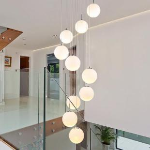 优质玻璃圆球旋转楼梯灯复式楼吊灯简约现代别墅客厅灯led灯具