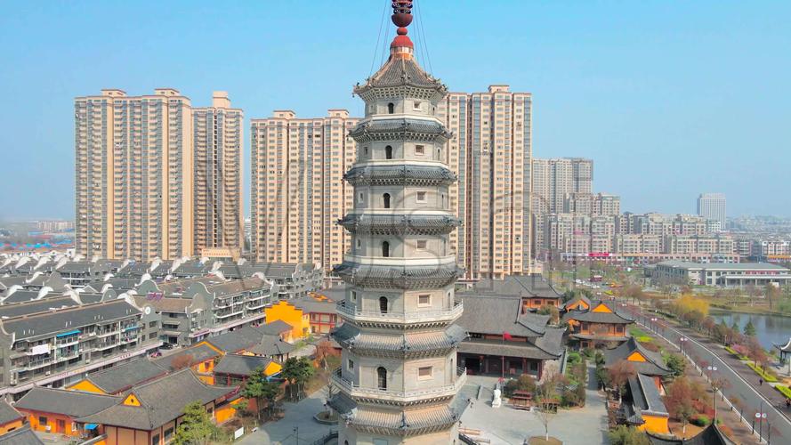 4k航拍淮安涟水能仁寺妙通塔