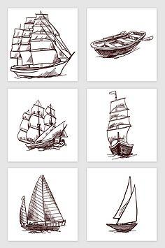船-花瓣网|陪你做生活的设计师 | 6矢量手绘素描船线稿