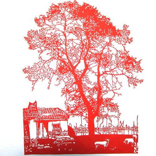 4333cm 装饰画 剪纸画 时尚风景剪纸大树 纯手工剪纸作品
