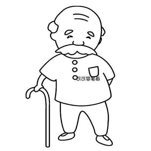 拄拐杖老爷爷简笔画