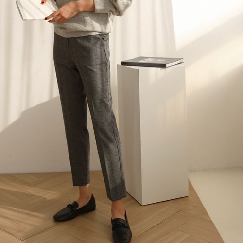 英伦风格纹磨毛九分烟管裤显瘦百搭裤子女秋冬灰色西装裤束脚