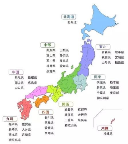日本区域划分地图 图片来自craftmap网站