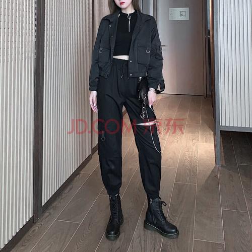 酷女孩穿搭帅气工装裤搭配上衣服套装潮酷风格女装黑暗系蹦· 上衣 ku