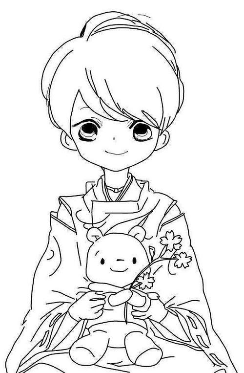 黑白线稿橡皮章素材羽生结弦动漫