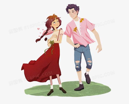 手绘情侣谈恋爱约会免抠元素