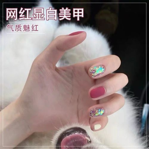 网红美甲图片2020,2020网红美甲图片 网红款魅红色美甲2020流行指甲油胶新款糖果爆闪亮片
