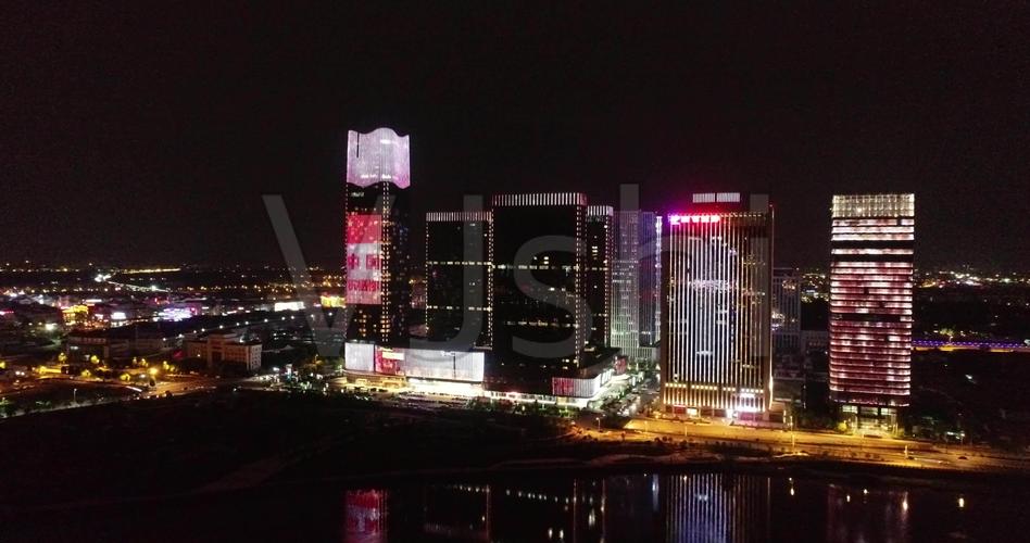 浙江金华义乌繁华夜景航拍4k超清素材_4096x2160_高清视频素材下载