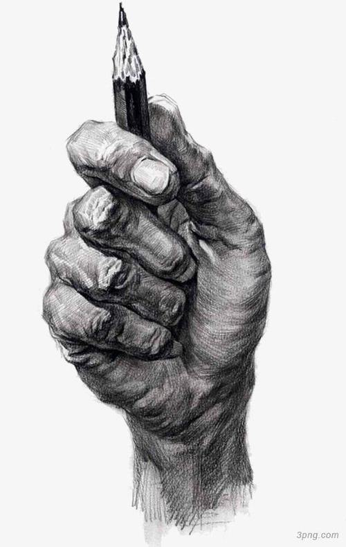 手绘拿着铅笔的苍老的手素描图案
