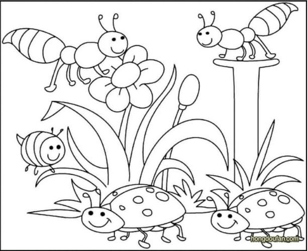 草丛中的蜜蜂瓢虫和蜻蜓要如何画昆虫简笔画大全