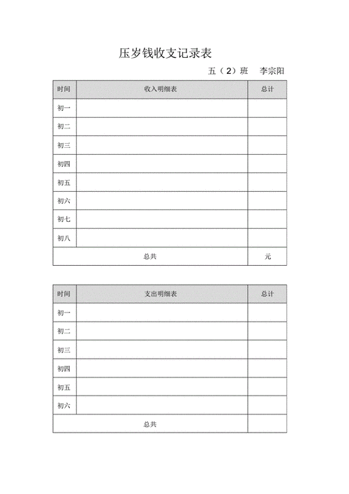 压岁钱收支记录表pdf1页