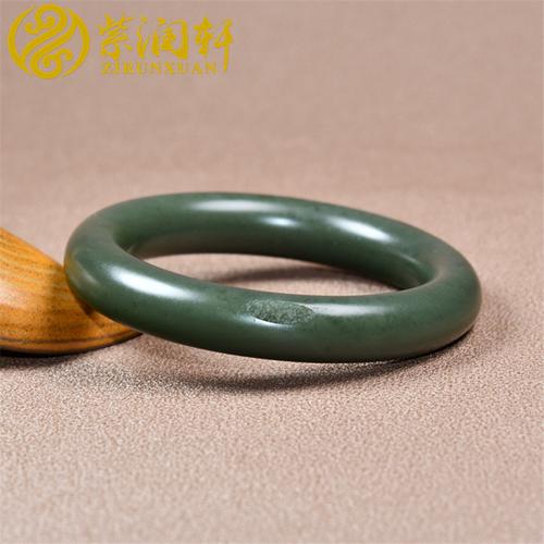 紫润轩新疆和田玉青玉籽料肥厚圆条手镯竹叶青60 5mm哑光珍藏级别