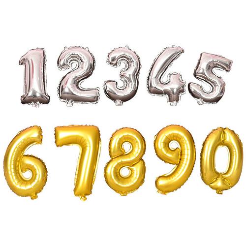 寸中号铝膜气球布置 18 生日派对装饰 0123456789 铝箔数字气球金银色