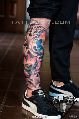 纹身网          0 喜欢         浏览           小腿莲花刺青图案