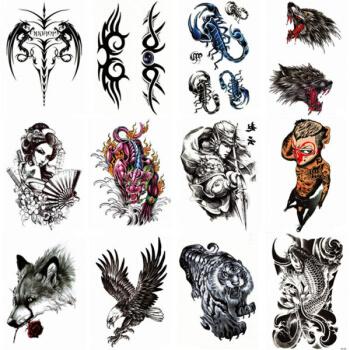纹身贴男士防水耐久防水纹身贴霸气男过肩龙滴血狼头胸口花臂逼真图腾