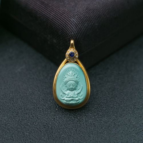 18k高瓷蓝绿绿松石宝宝佛吊坠