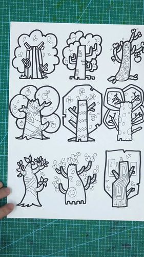 9种树的画法线稿-马克笔简笔画_简笔画_线稿_马克笔_绘画_填色_画画