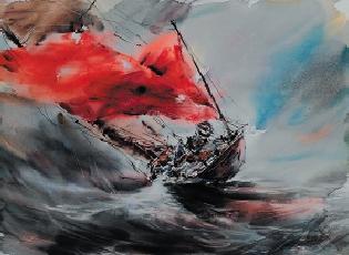 曹培安 浪遏飞舟 水彩