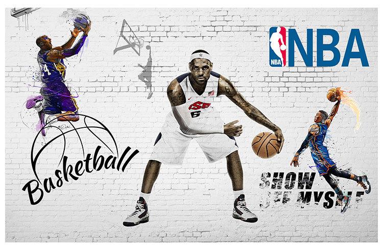 nba科比乔丹篮球明星海报壁纸个性餐厅男生卧室寝室宿舍背景墙纸_8折