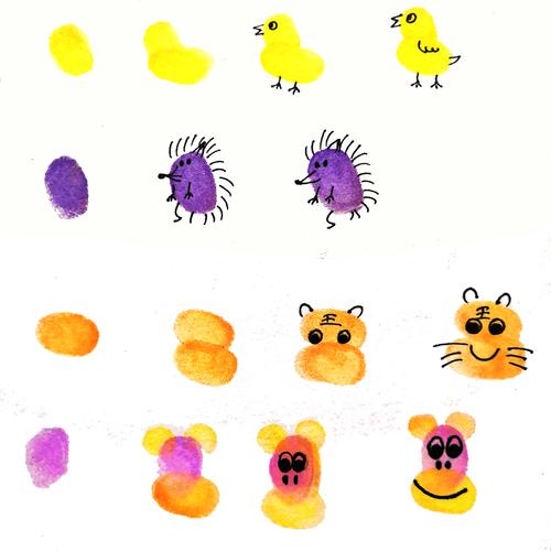 有创意的手指点画图片小动物及人物教程