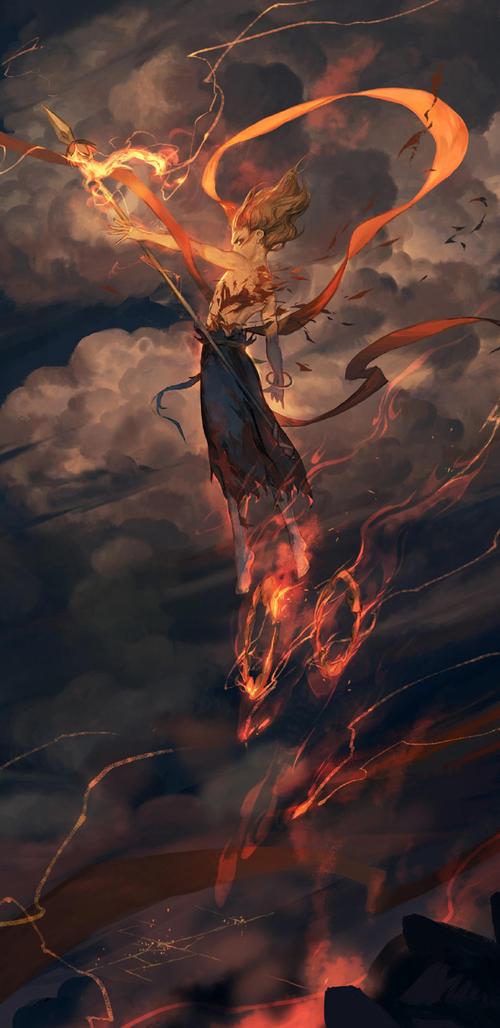 哪吒霸气手绘插画手机锁屏壁纸