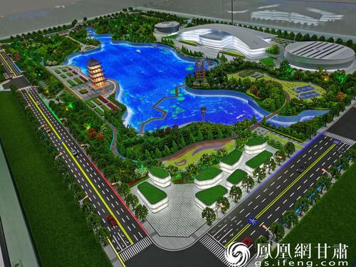 施工项目规划沙盘,蓝色地带为靖乐渠模型.闫琴雯 摄