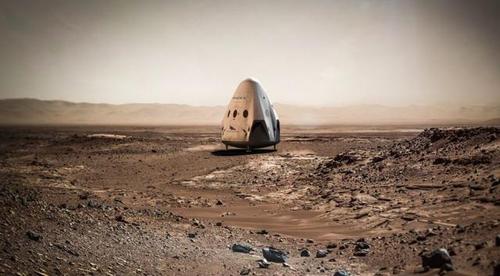 设想2018年着陆在火星上的红龙飞船,它将是人类载人火星任务的先导.
