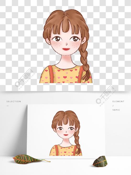 单个马尾辫痘痘卡通可爱少女元素