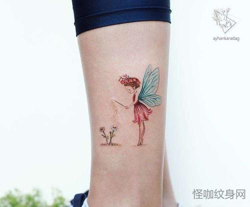 new school小腿女人纹身图案