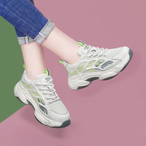 蜘蛛王平底春秋运动鞋女士圆头深口时尚早秋中跟老爹鞋女装厚底网