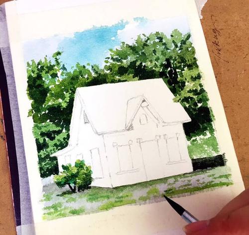 三分钟学画 | 教你画建筑水彩——林中小屋!