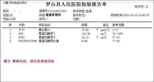 胃镜检测报告单如下