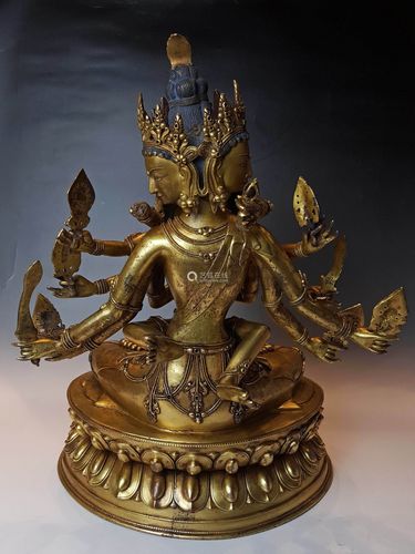 6868lot034268明代铜鎏金欢喜金刚像