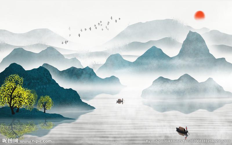 水墨山水背景墙设计图__绘画书法_文化艺术_设计图库