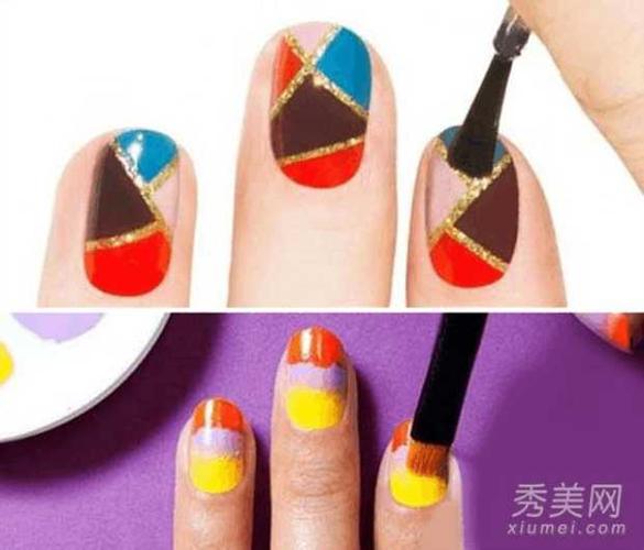 拉线格子美甲图片