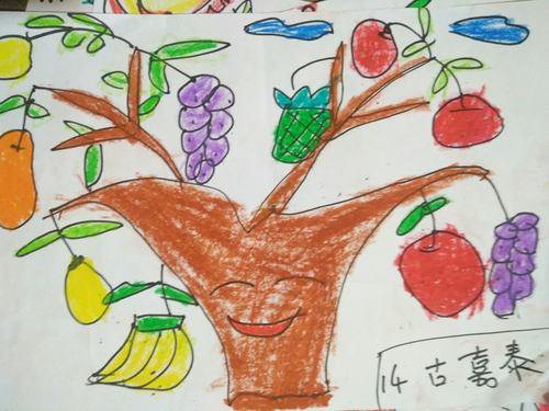 古四幼儿园美术班绘画《神奇的果树》