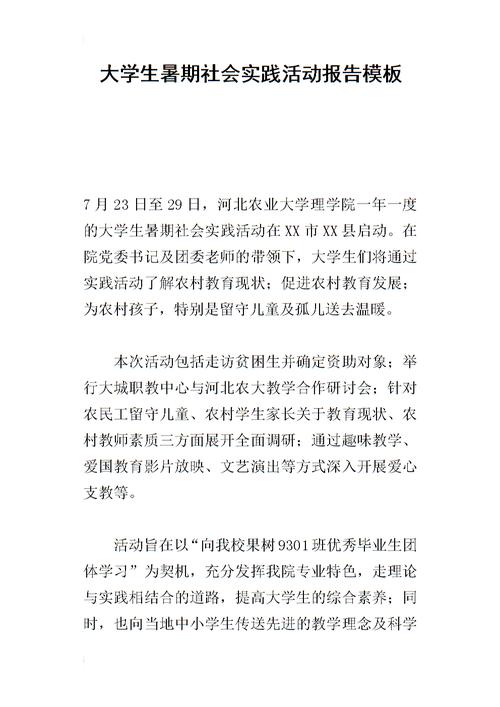 大学生暑期社会实践活动报告模板.docx