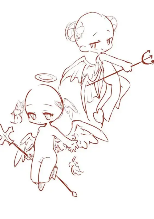 线稿素材萌萌哒的q版人物双人互动姿势线稿欢迎白嫖