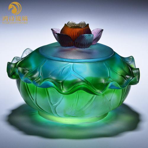 摆设琉璃收纳玄关摆件聚宝盆荷花存钱罐
